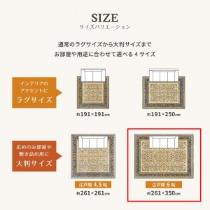 【メーカー直送】【代引不可】【日付・時間指定不可】【北海道・沖縄・離島不可】萩原 江戸間6帖 約261×352cm 裏貼り有 国産い草ラグ 『イデア』 29003463