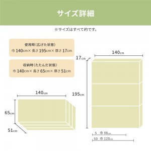 【メーカー直送】【代引不可】【日付・時間指定不可】【北海道・沖縄・離島不可】萩原 約140×195cm 折り畳み高反発マットレス17㎝ ダブル 350115302