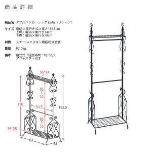 【メーカー直送】【代引不可】【日付・時間指定不可】【北海道・沖縄・離島不可】宮武製作所 組立式 ダブルハンガーラック 『Lydia(リディア)』 DS-HS3226N-BK (ブラック)