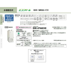 メーカー直送 代引不可 日時指定不可 CHOFU(長府製作所) 音声リモコンセット販売 石油給湯器 『EHK-4766DXE + KR-88V』 所有者登録でメーカー３年保証