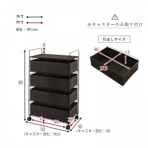 【メーカー直送】【代引不可】【日付・時間指定不可】【北海道・沖縄・離島不可】萩原 幅約50cm 4段収納 ランドリー収納 RAN-2436DBR (ダークブラウン)