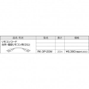 【給湯機本体と同時注文】メーカー直送 代引不可 CHOFU(長府製作所) 台所・増設リモコン用(2心) 20m リモコンコード 『リモコン関連部材』 RK-3P-20M (給湯機器関連部材)