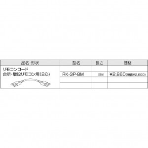 【給湯機本体と同時注文】メーカー直送 代引不可 CHOFU(長府製作所) 台所・増設リモコン用(2心) 8m リモコンコード 『リモコン関連部材』 RK-3P-8M (給湯機器関連部材)