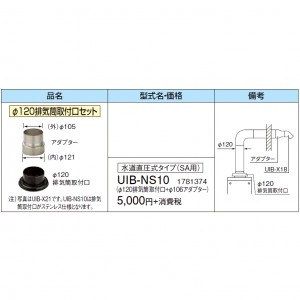 【給湯機本体と同時注文】【お取り寄せ】【代引不可】CORONA(コロナ) 排気トップ・排気筒 1781374 『Φ120排気筒取付口セット 水道直圧式タイプ(SA用)』 UIB-NS10 (給湯機器関連部材)